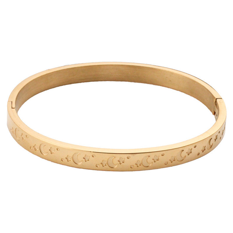 Venta al por mayor Pulsera de acero inoxidable estrella luna chapada en oro